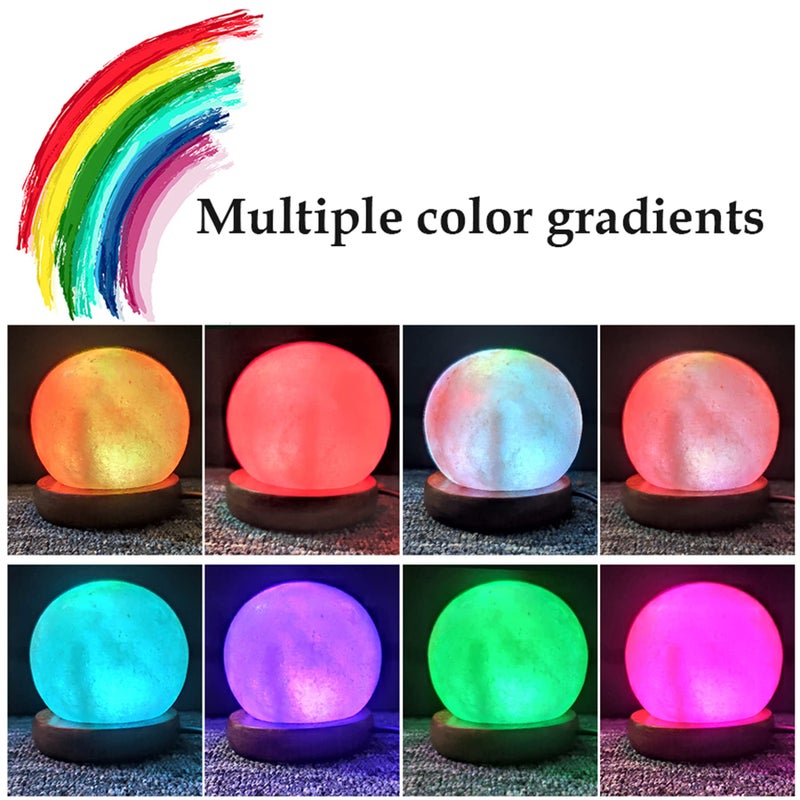 V.C.Formark USB Himalayan Salt Lamp with 8 Colors Changing,Lovely Round Crystal Salt Rock Lamp for Living Room,Home Deco,Office,Yoga,Holiday Gift - Hand Carved,Genuine Wood Base - Image 4